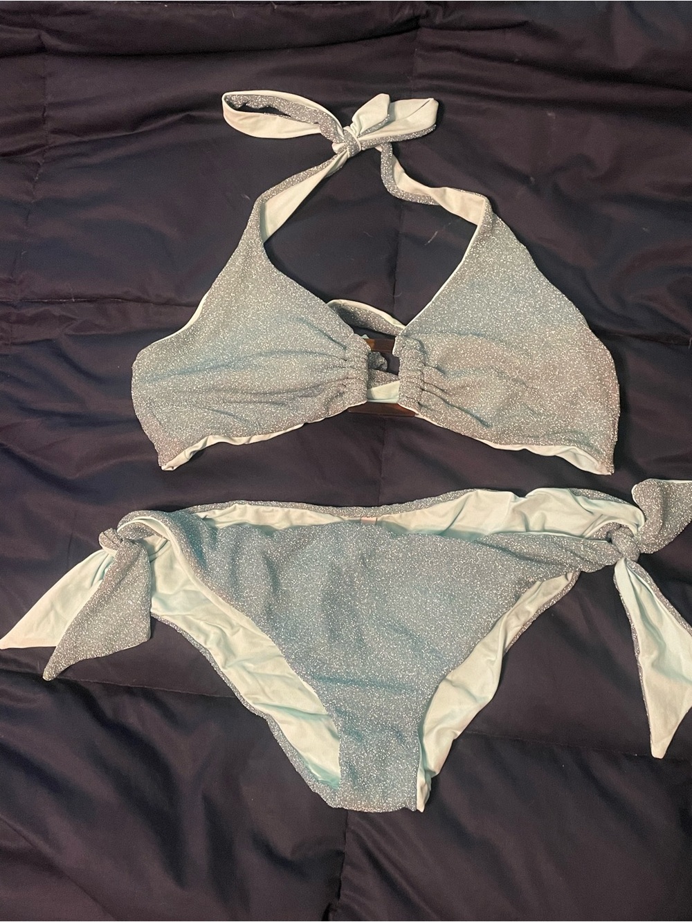 Sparkling Light Blue Halter Bikini Set
